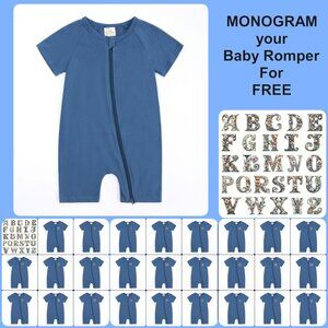 MONOGRAM-BABY ROMPER-Sleeper *NWT* Short Sleeve Short Double Zipper Cotton Blue
